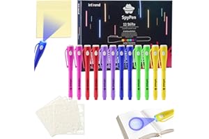 int!rend Zauberstifte Set - 12x Geheimstift in 6 Farben mit integriertem UV Licht - inkl. 5x Schablone - Leuchtstifte für Kinder - wasserlöslicher Schwarzlicht Stift