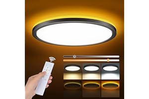 TYRESES Plafon LED Techo Regulable 24W, Lámpara de Techo con Mando, Luz Nocturna Regulable 1800K, Lampara LED Techo Modernos 3000K-6500K Adecuado para Dormitorios Habitaciones Infantiles, Salones, Ø30, Negro