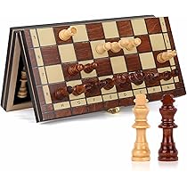 Magnetisch houten reisschaakbord opvouwbaar, 3-in-1 schaakset, draagbaar schaakbord, opvouwbare magnetische schaakset voor diners en andere gaming-evenementen - 39 cm x 39 cm