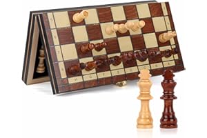 OOCOME Drewniane szachy magnetyczne, 24 x 24 cm, przenośna, składana szachownica podróżna, zestaw szachów dla początkujących, 2 dodatkowe królowe, prezent dla dzieci, rodziny i przyjaciół