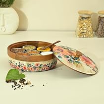 Brick Brown Massivholz Masala-Box Mit 9 Fächern & Acryldeckel – Handgefertigter Gewürz-Organizer