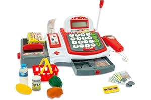 Teorema Giocattoli, Cassa Giocattolo per Bambini, Registratore di Cassa Giocattolo con Scanner Luci e Suoni, Calcolatrice Vera, Scontrino Estraibile e Accessori Supermercato Inclusi