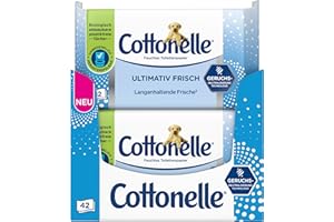 Cottonelle Feuchtes Toilettenpapier, Ultimativ Frisch, 12 x 42 Tücher, DEODYCYLX-Technologie, Sanft zur Haut, Ohne Alkohol und Farbstoffe, Sensitive, Biologisch Abbaubar