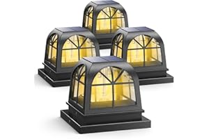 Siedinlar Solar Post Lights Solar Light Outdoor Garden Fence Lights Waterproof Landscape Fence Cap Edison LED Bulbs for 4x4 5x5 Posts Patio Black (4 Pack)