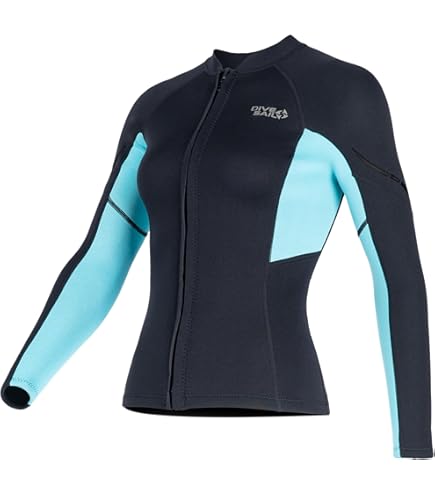 Wetsuit Top dames 3 mm neopreen wetsuits jas, rits aan de voorkant lange mouwen duikpak om te zwemmen, snorkelen, duiken, surfen (3 mm, vrouwen, S