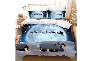 LXTOPN Copripiumino stampato Wapiti Cartone Animato - Parure da letto in microfibra con cerniera, copripiumino stampato con 2 federe (200 x 200 cm, alce blu)