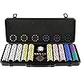 display4top Clay Poker Chips Set for Texas Holdem,Poker Chips with Denominations,Features a high-end Carrying case with Leather Interior Design and German Polycarbonate Shell (500pcs-17.4g)