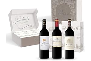 CASTEL CHATEAUX GRANDS CRUS Coffret Cadeau - Vin Rouge - Prix Plaisir Vin de Bordeaux – Cru la Maqueline – Château Hourtou – Château Malbec - 3x75cl