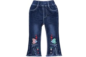 Peacolate 4-8 Ans Printemps Automne Fille Brodé Jeans Pantalons en Jean Stretch