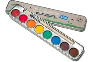 Honeysticks Non Toxic Watercolour Paint Set for Kids and Toddlers - 8 Vibrant and Long Lasting Colours with Brush - Natural and Food Grade Ingredients - Child Safe Art Supplies - Great Gift Idea