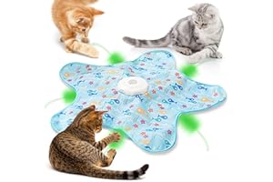 DOLLGIFT Interactive Cat Toys for Indoor Cats Adult kitten, Automatic Hide and Seek Cat Toy with Moving Feather and Mouse Squeaky for Indoor Kittens, USB Rechargeable, Blue