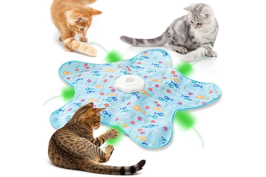 DOLLGIFT Interactive Cat Toys for Indoor Cats Adult kitten, Automatic Hide and Seek Cat Toy with Moving Feather and Mouse Squeaky for Indoor Kittens, USB Rechargeable, Blue