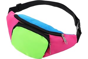 CIATBYYJ 80s Neon Rave Fanny Pack with 2 Pockets, Retro Belt Bag Waist Packs for Women Men, Color Blocked 80s Accessories Plus Size Belt Bag for Jogging Traveling Party Costume Holiday Festival Theme Party