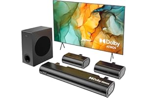 Hiwill 5.1CH Dolby Atmos Sound Bar for TV, 2 Wired Rear Speakers Surround Sound System, 380W Peak Power, Home Theater TV Speaker Soundbar with Subwoofer, HDMI eARC/ARC/OPT/BT 5.3, HiElite A51