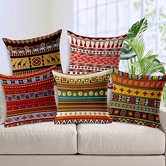 AEROHAVEN Set Of 5 Decorative Hand Made Jute Throw/Pillow Cushion Covers - (16 X 16 Inches), 50 TC, Multi