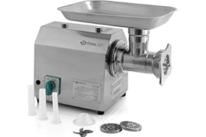 Mahlzeit Tritacarne elettrico professionale in acciaio inox | 750W - 150kg/h | Macchina per carne per salsicce di qualità gastronomica| Tritacarne con riempimento