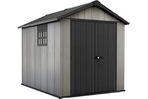 Abri de Jardin Oakland 759 en résine, Portes Doubles, Texture Bois, Gris - 6 m² - 230x287x242 cm - KETER