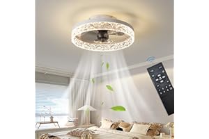 EXLAFI Quiet Ceiling Fans with Lights Remote Control, Modern Lighting Fan Ceiling Light LED Dimmable Ceiling Fan Lamps for Bedroom Living Room, Fan Reversible and 6 Speeds (White, 40CM)