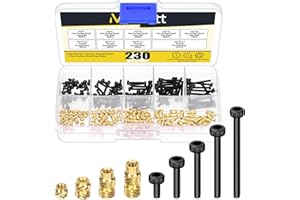 Mardatt Pack of 230 M2 Brass Threaded Inserts with Hex Socket Head Cap Screws Kit, Brass Heat Set Insert Metric Knurled Nuts & Machine Screws for Plastic 3D Printing Components