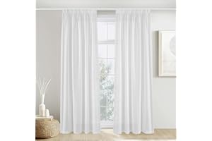 PONY DANCE Visillos Dormitorio de Lino, Cortinas Semi Opacas con Ganchos para Rieles 2 Piezas para Salon/Habitacion Infantil/Comedor,140x245cm,Blanco