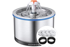 AONBOY Fontanella Per Gatti, Fontana Per Gatti in Acciaio Inossidabile da 2.5 L, Pompa Silenziosa, 3 Modalità di Erogatore d'acqua Ultra Silenzioso Per Cani e Gatti, Con 4 Filtro +2 Spugna(Cablato)