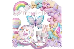 HLEIUKT Stoviglie per Feste Farfalla Set, Set Decorazioni Compleanno Farfalla Stoviglie Compleanno Bambina, Farfalla Decorazione per Feste di Compleanno, Stoviglie Farfalla per Decorazione Compleanno