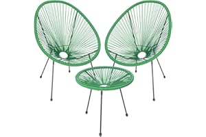 Shally Dogan Set Conversazione Arredo Giardino Freddy in Polyrattan Due Posti con Tavolino, 2 Poltrone Uovo, 1 Tavolo da Esterno, Salotto Patio, Balcone, Ristorante, Bistrot, Bar (Verde Menta)