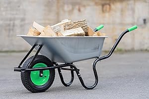 TIREX by xonic® Schubkarre mit Stahlfelge – Verzinkte Wanne bis 250kg/ 100l - Robuste Ausführung für Garten und BAU – Schieb-Karre mit Luftrad (Luftrad Neongrün-Silber)