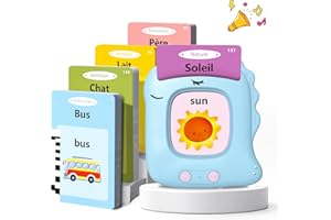 VISATOR Cartes Flash Parlantes Cartes éducatives pour Enfants de 2+ Ans 112 Feuilles 224 Mots Talking Flash Cards Jouets éducatifs Montessori pour écouter et Apprendre, Français/Anglais/Bilingue (Bleu)