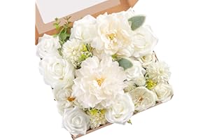 Serwalin Künstliche Blumen Brautsträuße Realistische Fake Seidenschaum Blumen Hochzeit Weiße Pfingstrosen Rosen DIY Mittelstücke Corsage Boutonniere Home Dekoration Party Arrangement Baby Shower