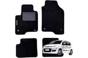 W-Parts SERIE 4 TAPPETI - TAPPETINI in MOQUETTE Neri per Panda III dal 2012 con battitacco Cucito, Bottoni di Fissaggio e Striscia Antiscivolo