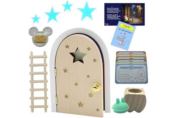 Qué Kawaii® ORIGINAL Kit ratoncito Pérez MÁGICO. Puerta NATURAL QUE ABRE Y BRILLA EN LA OSCURIDAD!!!.. + caja guarda dientes de haya+complentos+certificados. GRATIS CUENTO + DIARIO