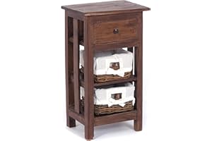 ‎DESIGN DELIGHTS TELEFONTISCH "RATTAN 70" | 70x38x28 cm (HxBxT), Mahagoni, mit Rattan Körben und Schublade | Beistelltisch aus Massivholz, Holz Konsolentisch, Badezimmerschränkchen | Farbe: 02 hellbraun