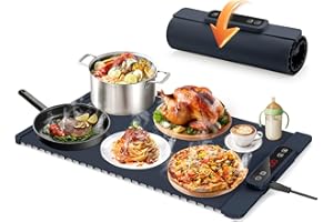 BULAGE Warmhalteplatte Elektrisch, Speisenwärmer Mit 5 Einstellbarer Temperatur & 4 Stunden Timer,Faltbare Silikon Wärmeplatte essen Elektrisch buffetwärmer heizplatte für Warm Halten oder Auftauen-Dunkelbla