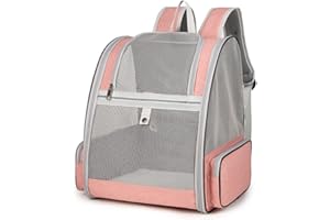 KIEPOAR Sac de Transport pour Chats Petits Chiens 7.5kg, Sac à Dos en Filet Respirant pour Petit Animaux, Pliable Spacieux avec Matelas en Peluche Amovible, Panier pour Voyage on Train Voiture Avion (Rose)