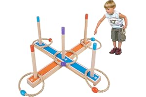 CHANEEHANN Set Gioco di Lancio ad Anelli in Legno, Divertente Gioco da Giardino per Bambini, Adulti e Famiglia