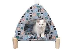 Nockovi 2-in-1 Katzenzelt Holzrahmen Katzenbett Katzenhängematte, Schnelle Montage und Demontage, Tragbares Indoor/Outdoor Haustierzelt-Haus für Katzen, Welpen und andere Kleintiere, Tiermuster