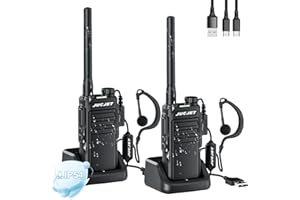 JUCJET EP31 PMR446 Walkie Talkie, Walkie Talkie ricaricabili impermeabili IP54 con 22 canali, cavo di ricarica TPYE C 2 in 1, con stazione di ricarica USB, auricolari originali(Nero, 2 Pezzi)