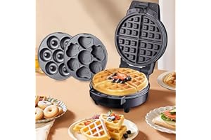 JOVELL 3-In-1 Waffle Maker, SOKANY Compact Electric Cartoon Dessert Machine, Detachable Waffle Sandwich and Doughnut Toaster with Removable Non-Stick Plates, Ideal for Breakfast & Afternoon Tea