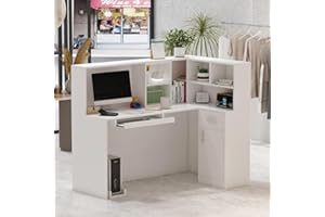 ‎CALDION Caldion Weißer Empfangstheke mit 1 abschließbarer Schublade,Rezeptionstresen mit Ablagen,Empfangstresen mit Tatsaturschublade,Bürotheke Rezeptiontisch für Salon Lobby Cafe Restaurant,140x80x120cm