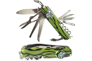 CAVECA Navaja Multiusos Pequeña 15 en 1, Navaja Suiza Pequeña y Multifuncional de Acero Inoxidable, Navaja Supervivencia con Multiherramienta de Bolsillo, Herramienta Multiusos para Caza o Pesca