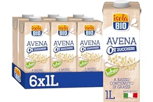 ISOLA BIO Avena Zero Zuccheri, Bevanda Biologica all'Avena, 100% Ingredienti Naturali, Senza Zuccheri, a Basso Contenuto di Grassi, per Vegetariani e Vegani, 6 Confezioni da 1 L