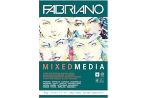 Honsell 19100441 Fabriano Mixed Media Bloc de papier d'artiste Format A3 60 feuilles 160 g/m² Sans acide Grain naturel Convient pour les techniques de peinture humides et sèches