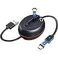 TERRIFI USB Charger Cable, 3 in 1 Retractable Magnetic Charging Cable, 3ft Multi Charging Cable for Travel, Compatible with USB Type C, Micro USB and iPhone Devices