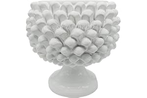 sicilia bedda - Mezza Pigna Siciliana in Ceramica di CALTAGIRONE - Realizzata Interamente a Mano - Vaso Porta Fiori - Ogni Realizzazione è Unica per Voi (Diametro 25, Bianco)
