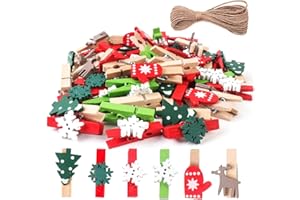 AMSIXNT 120 Pezzi Mollette Natalizie in Legno,mollette per foto Natale,clip di legno di Natale,christmas wood clips,pinze natalizie in legno,per decorazione natalizia