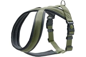 HUNTER Hundegeschirr LONDON COMFORT, atmungsaktives 3D-Mesh, 2-fach verstellbar, Sicherheitsverschluss, reißfest, leicht & pflegeleicht, Farbe: Olivgrün, Größe: M-L
