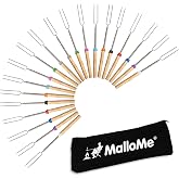 MalloMe Marshmallow Kızartma &Ccedil;ubukları - Kase Kiti i&ccedil;in Smores Şiş - Kamp Aksesuarları Sosisli Kamp Ateşi Marşmelow 32 İn&ccedil; Uz
