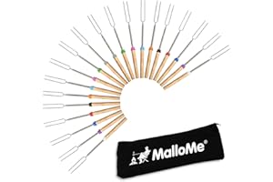 MalloMe Marshmallow Bratstäbchen – Smores Spieße für Feuerstelle Kit – Hot Dog Camping Zubehör Lagerfeuer Marshmellow 32 Zoll lange Gabel