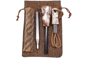 Tindo Feuerstahl Survival Outdoor Set 6-Teilig, Zunder, Feuerstahl mit Griff, Teleskop Blasrohr, Paracord Band, Feuerstein Survival Abenteuer Braun